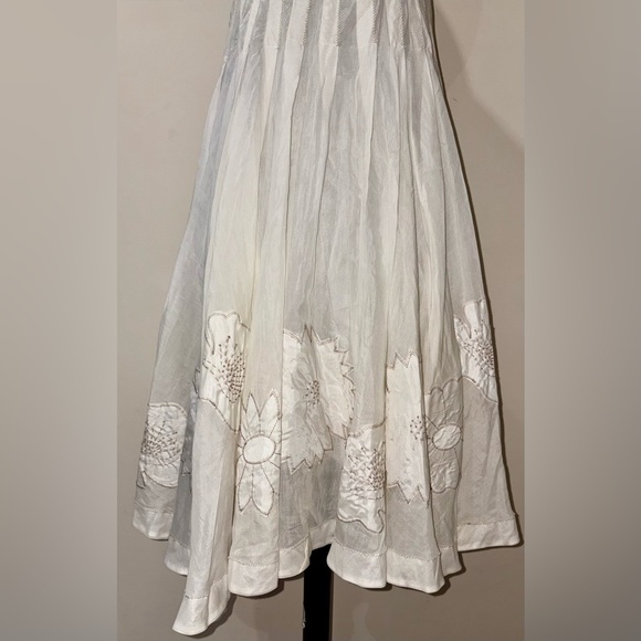 Apanage Femme Sz 4 Ivory Silk Cotton Floral Appliqué Embroidery Midi Dress - Picture 7 of 12